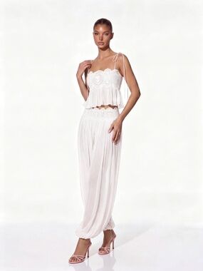 Pleated Mesh Pants Set (Size L)